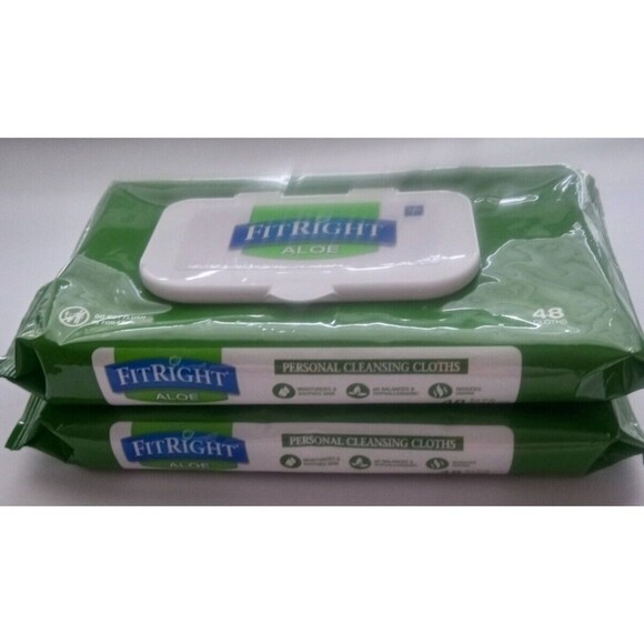 FitRight Aloe Quilted Cleansing Cloths Adult Wipes 2 packs of 48 wipes - Picture 1 of 4